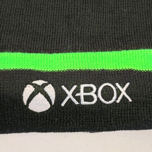 XBOX Microsoft Knit Cuffed Beanie Hat Tobogan Adult Black Green Embroidered Logo - Picture 2 of 5